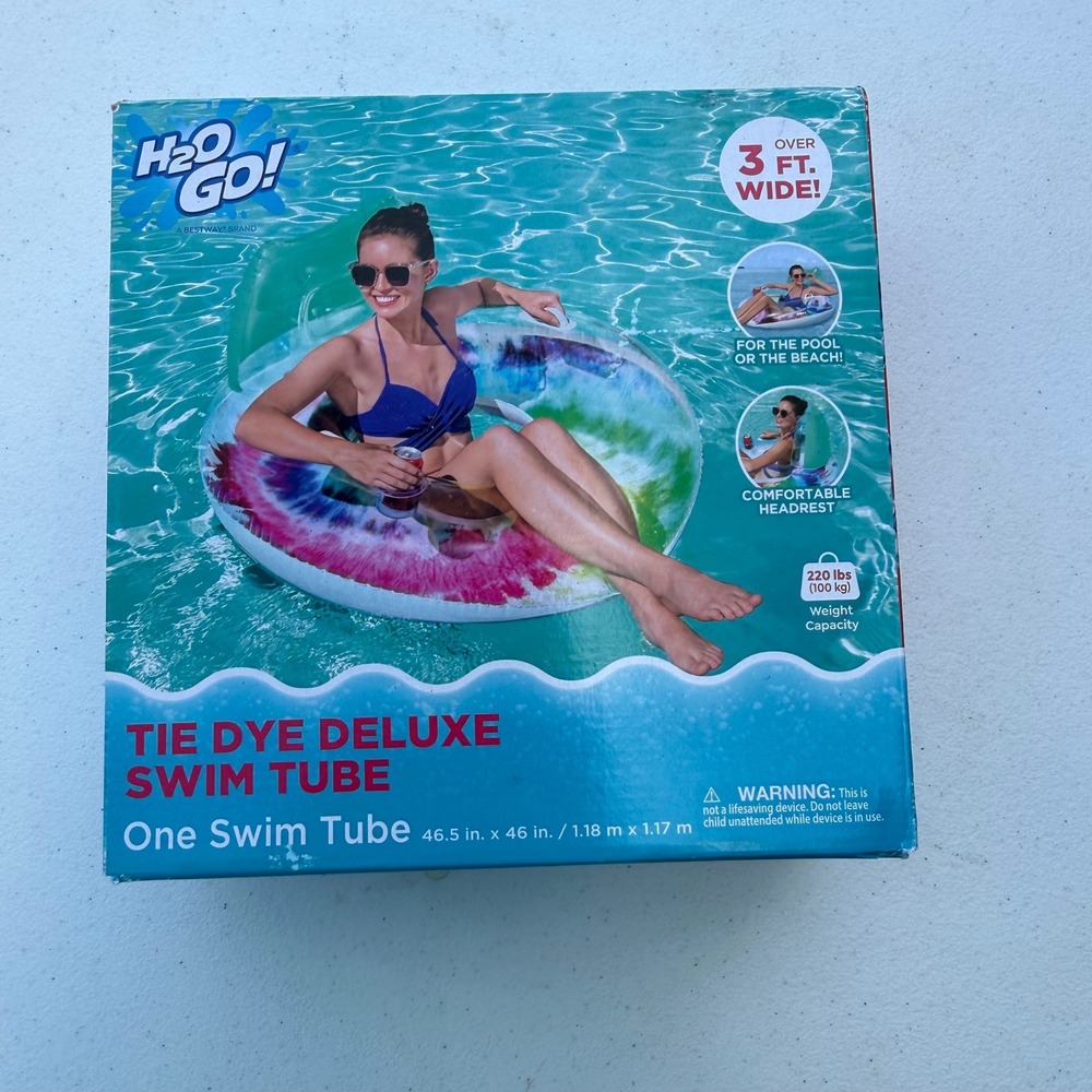 H2O GO! Tie Dye Deluxe Swim Tube Inflatable Pool Float with Headrest 46.5 Inch
